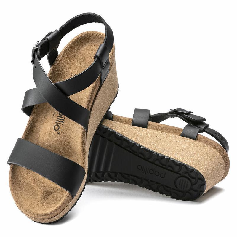 Birkenstock Papillio Sibyl Ring Přezkou Læder Sandaler Dame Sort | DK 370UZG